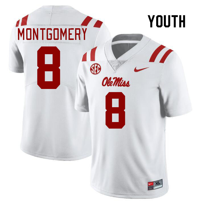 Youth #8 Monty Montgomery Ole Miss Rebels College Football Jerseys Stitched Sale-White - Click Image to Close